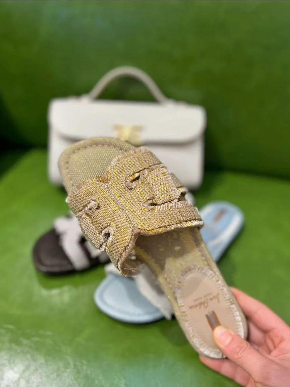 Sam Edelman Bay Fray Emblem Slide Sandals Frayed Emblem Size 6.5M NWOB